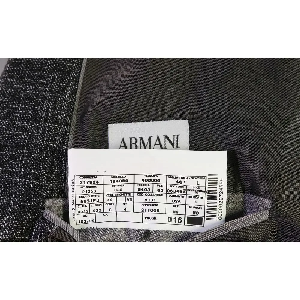 Armani Collezioni Black Silver Wool Bamboo 1-Btn Sportcoat Blazer 46L